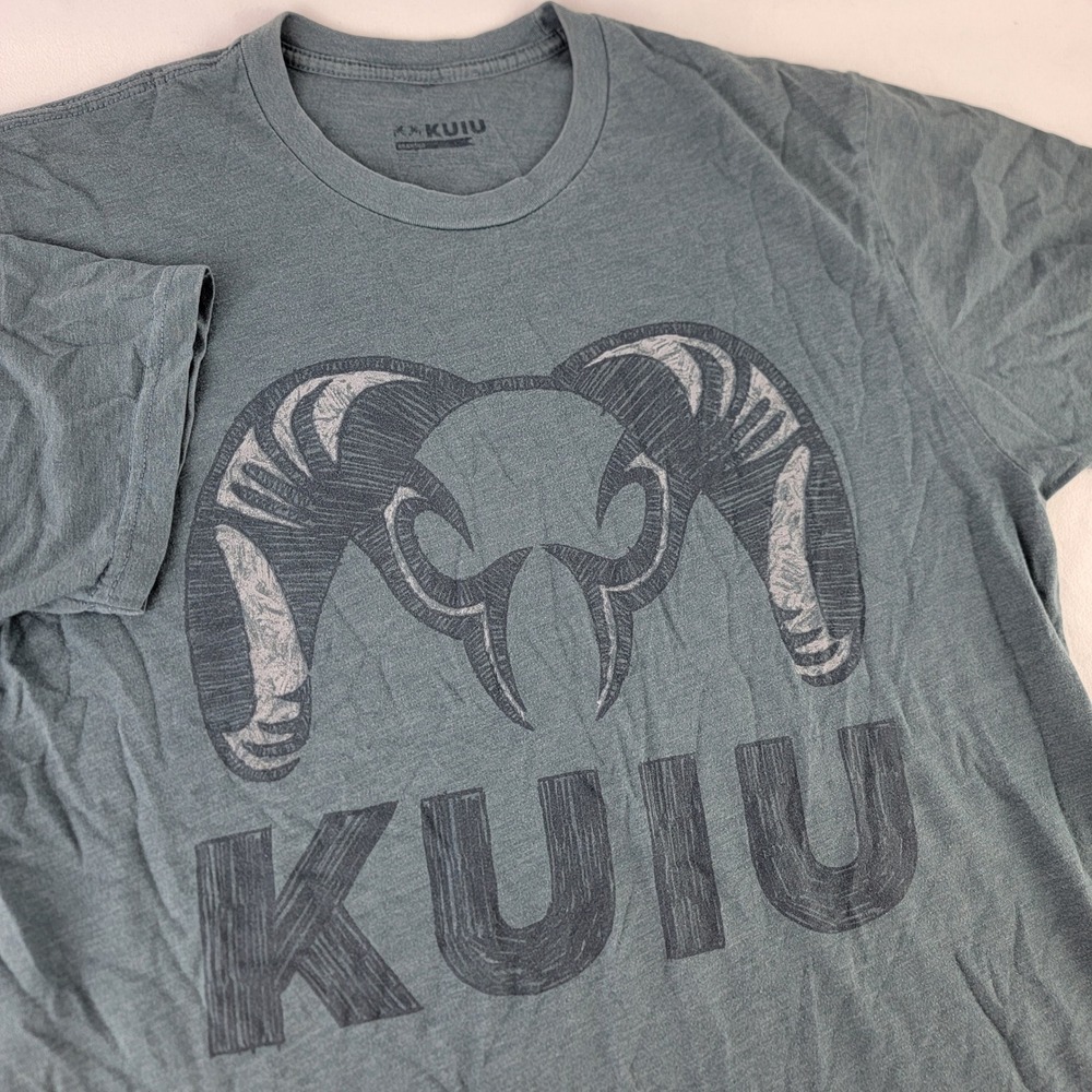 KUIU Mens Ram Horn Logo Graphic Tee Shirt Slate Blue Large Outdoor Gear
